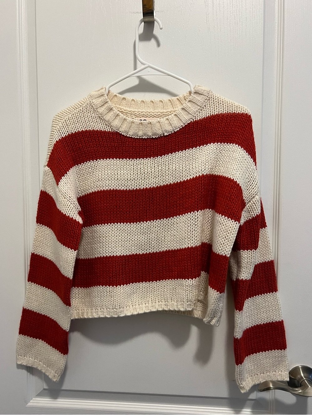 NWOT Juniors Striped Red and Cream Cropped Sweater